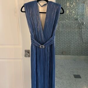 Sabina Musyaev light blue w sliver dress. 
XS long deep v neck and back dress.